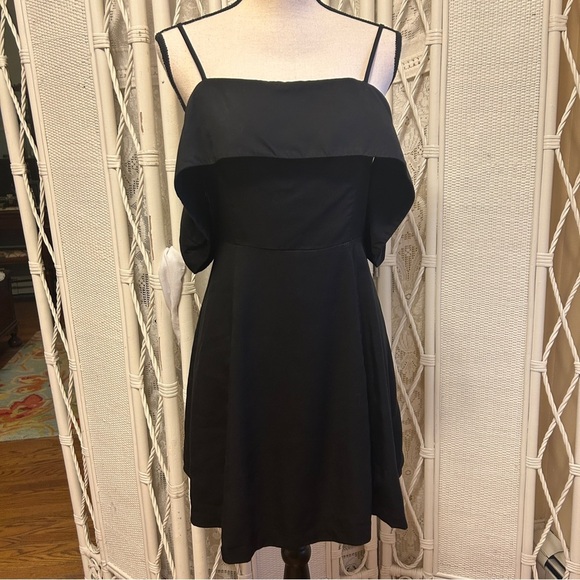 J.O.A. Dress Black Off the Shoulder Ruffle Front LBD Fit and Flare size Medium - Picture 3 of 16